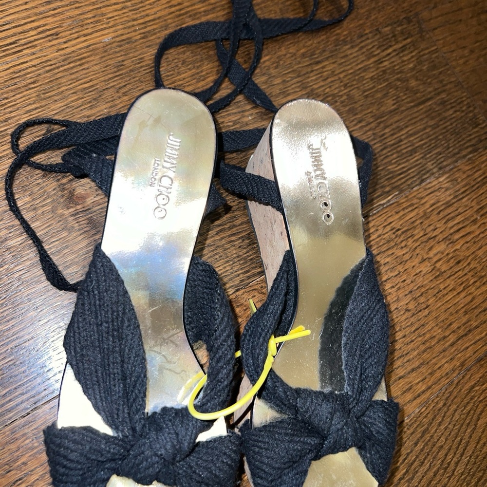 Jimmy Choo Norah fabric tie platform wedge 37 new